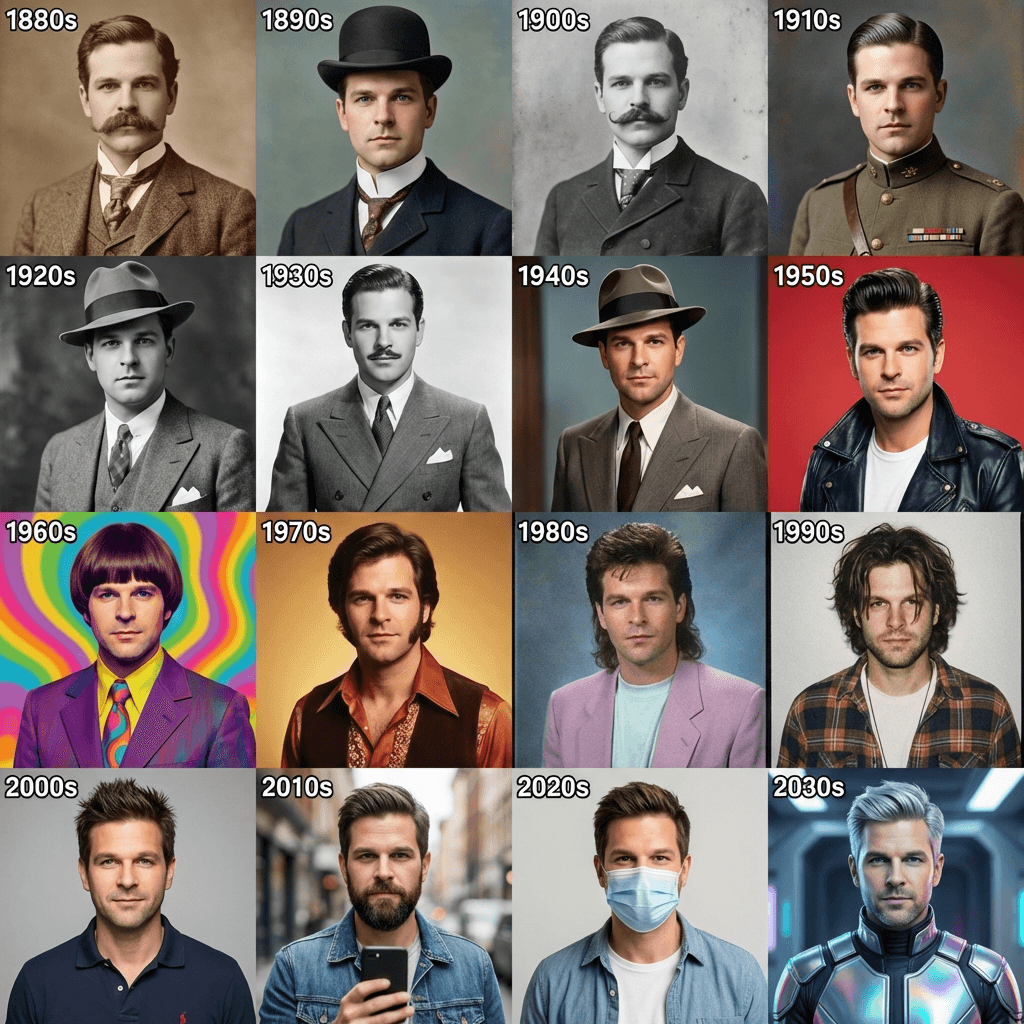Selfie grid through time