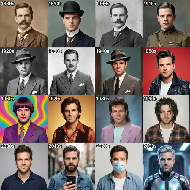 Selfie grid through time